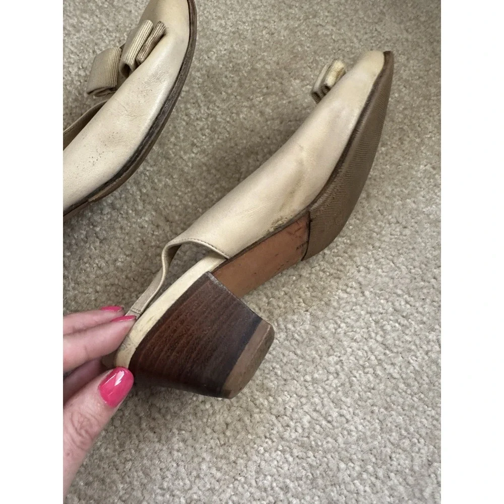 Vtg Salvatore Ferragamo Slingback‎ Cream Tan Size 6 1/2 Made In Italy